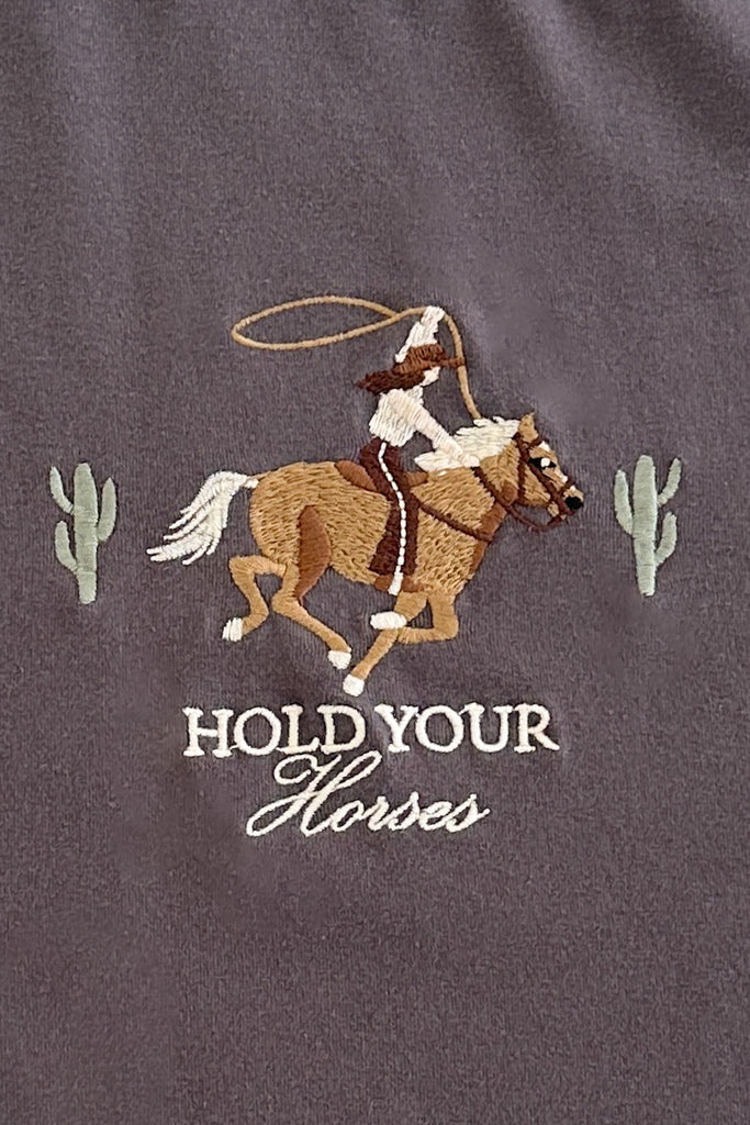 Hold Your Horses Embroidered T-Shirt - Neutral Ground