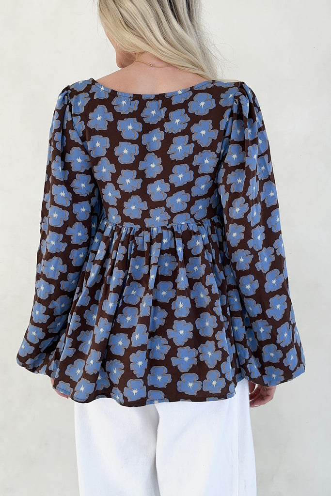 Honey Floral Print Smocked Babydoll Top - Neutral Ground