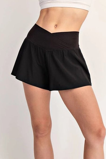 In Motion V Crossover Flared Shorts in Black - Neutral Ground