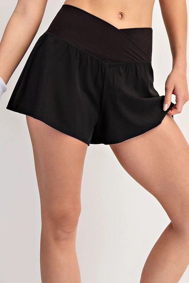 In Motion V Crossover Flared Shorts in Black - Neutral Ground