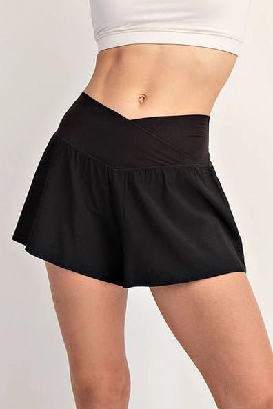 In Motion V Crossover Flared Shorts in Black - Neutral Ground