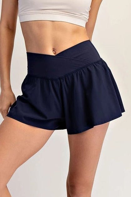 In Motion V Crossover Flared Shorts in Navy - Neutral Ground