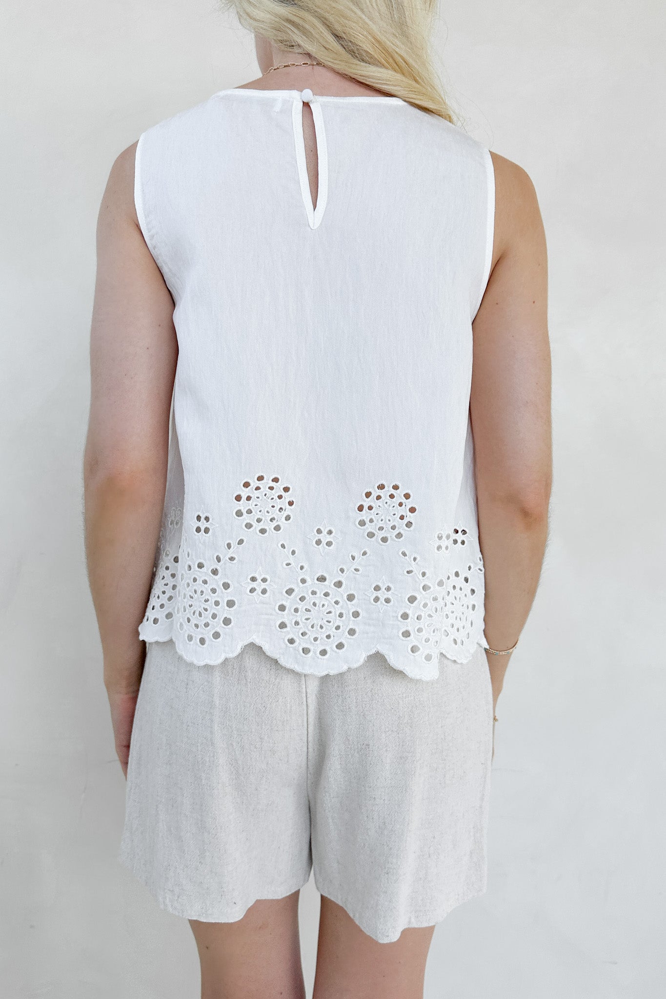 Isabella Eyelet Sleeveless Top in White - Neutral Ground