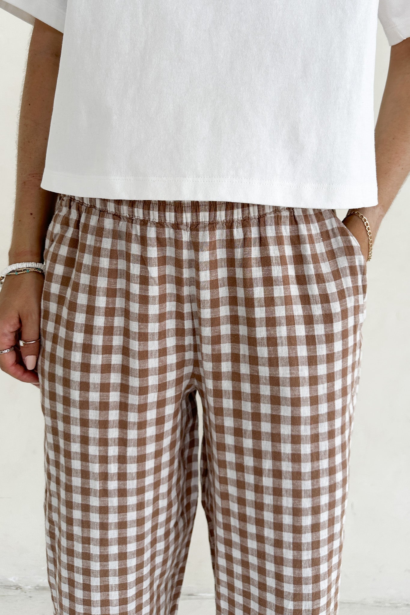 Isla Gingham Checkered Pant - Neutral Ground