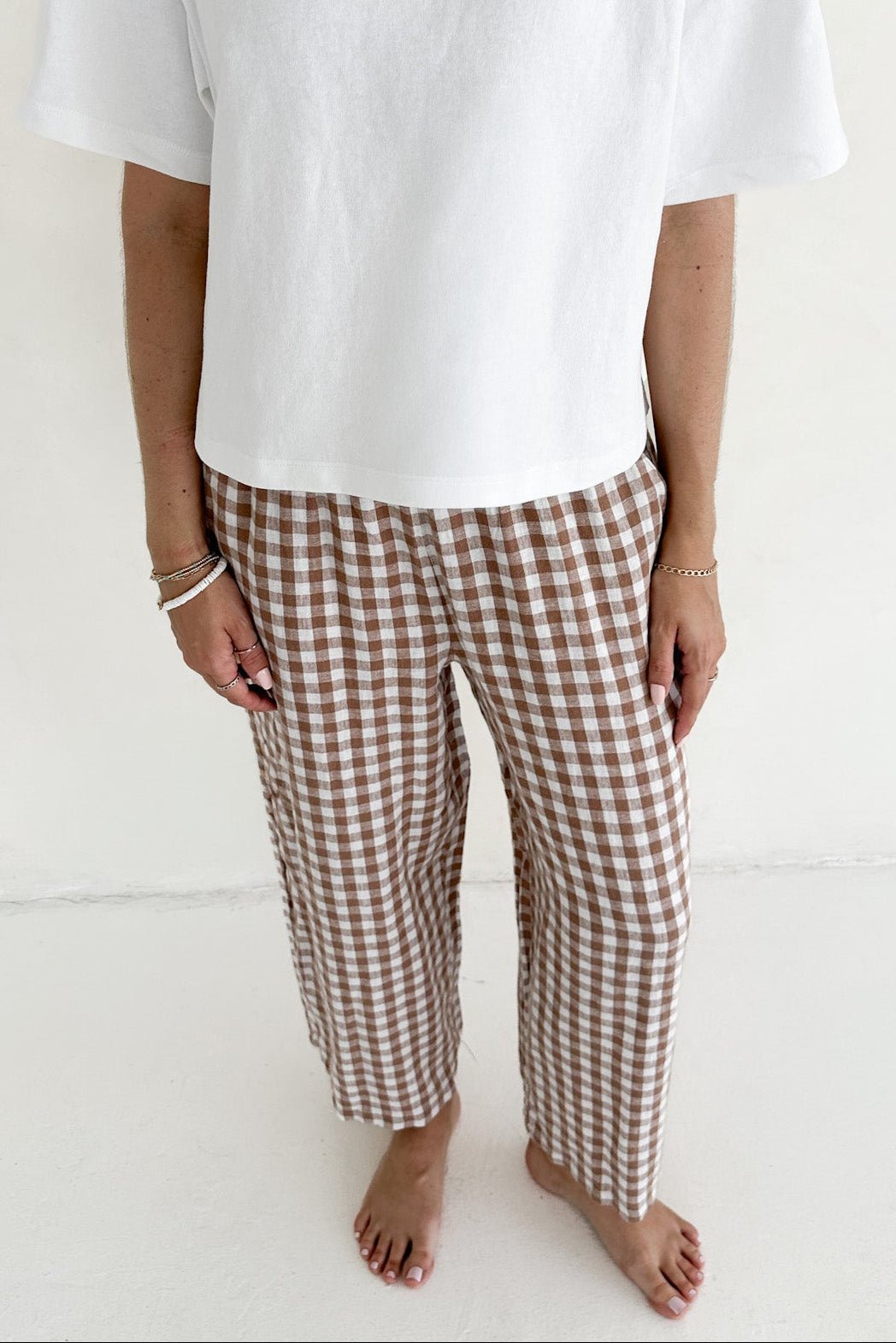 Isla Gingham Checkered Pant - Neutral Ground
