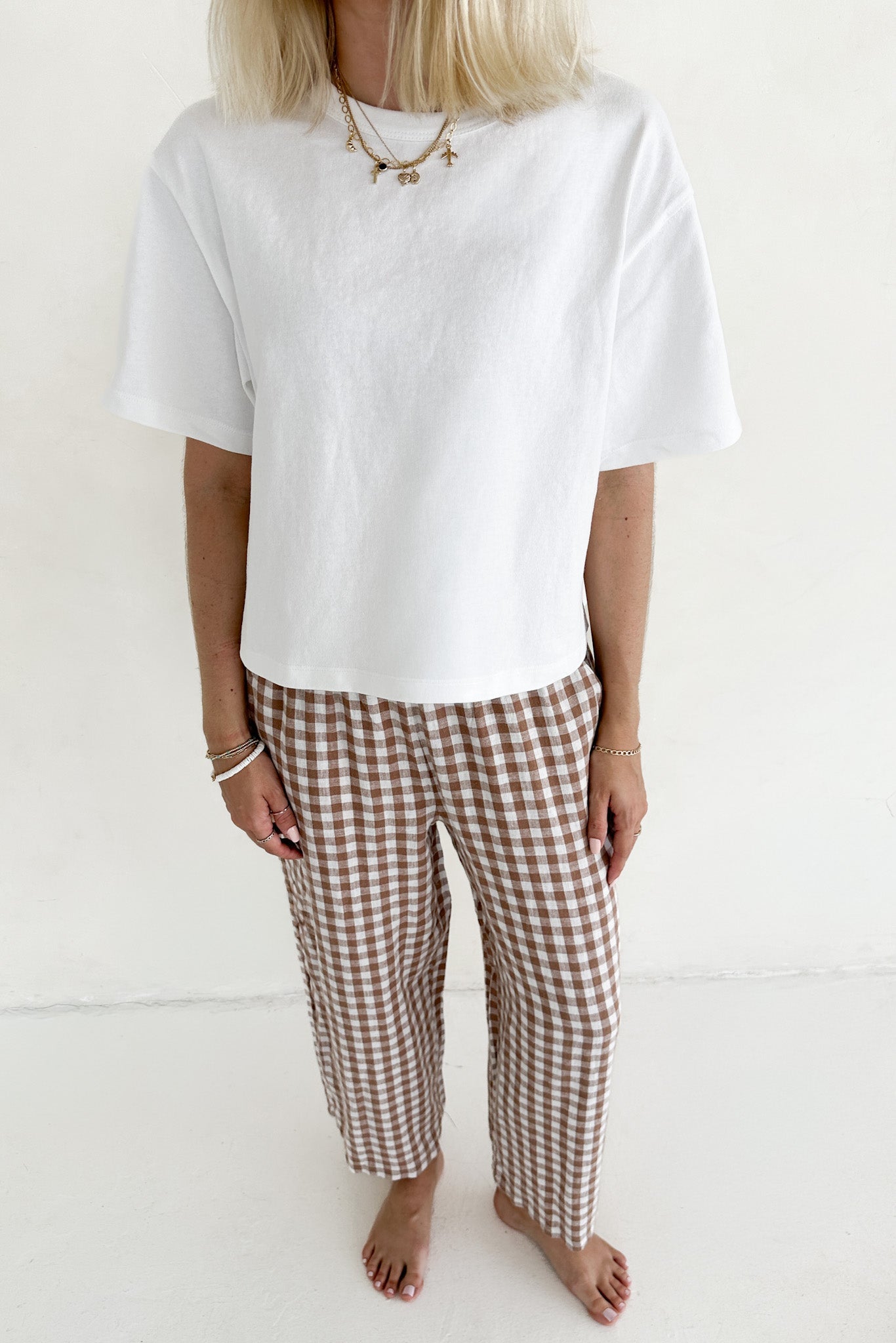 Isla Gingham Checkered Pant - Neutral Ground