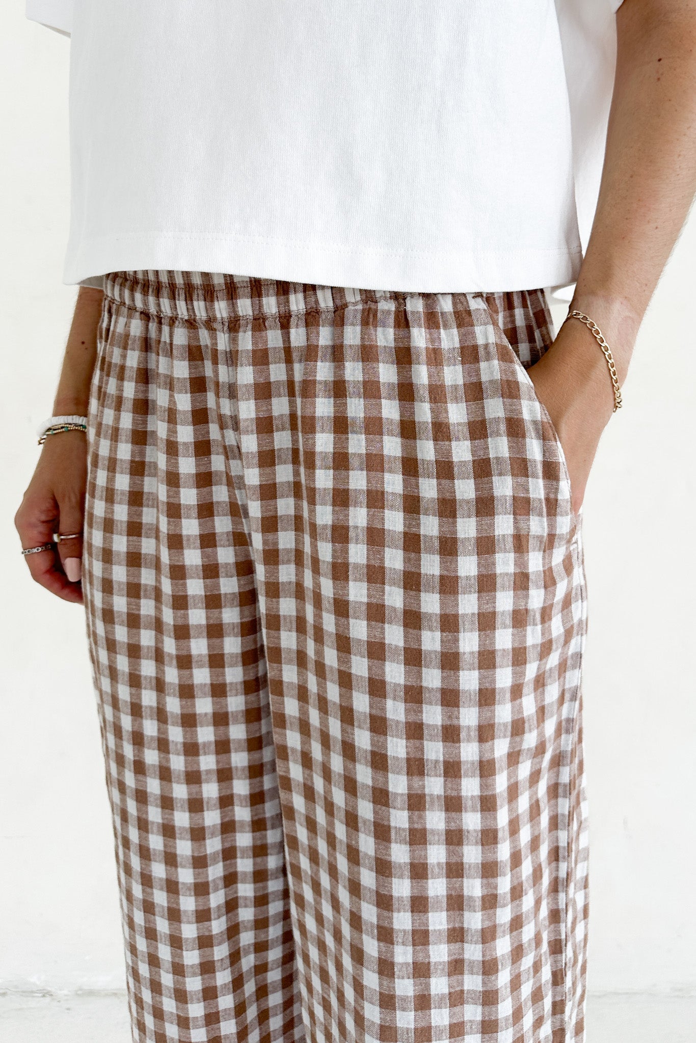 Isla Gingham Checkered Pant - Neutral Ground
