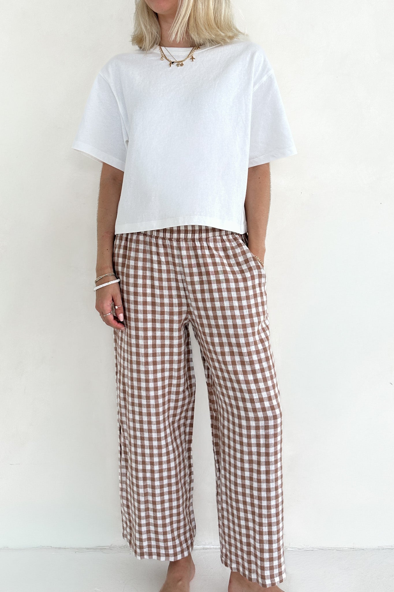Isla Gingham Checkered Pant - Neutral Ground