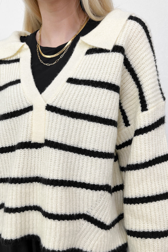Isla Striped Collar Sweater - Neutral Ground