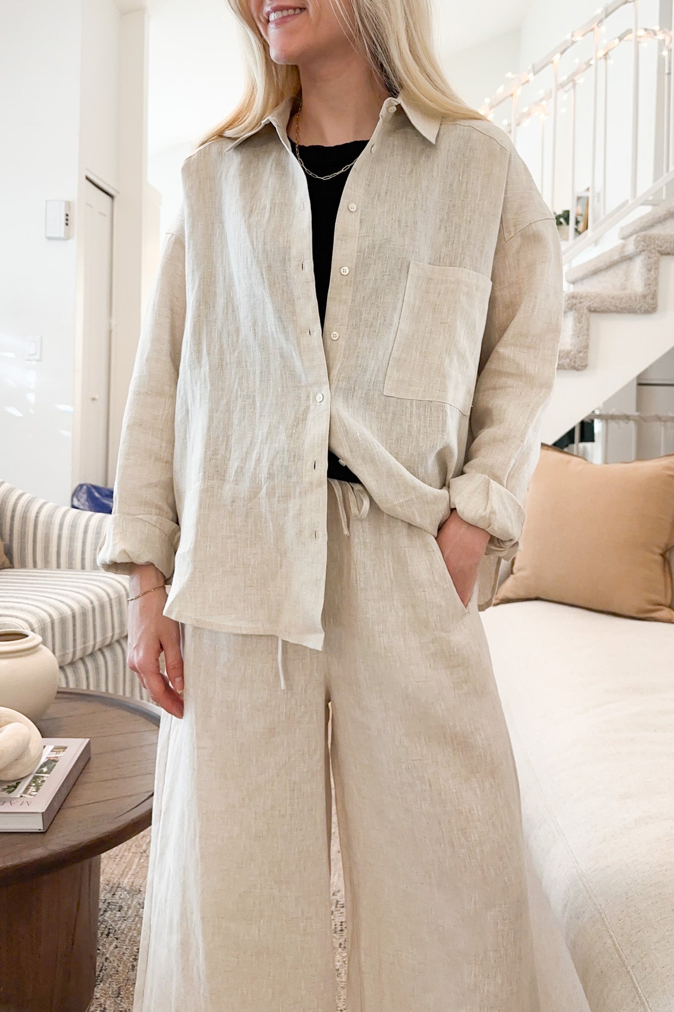 Island Time Linen Button Down - Neutral Ground