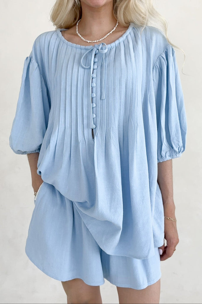 Ivy Pin Tuck Tunic Blouse - Neutral Ground