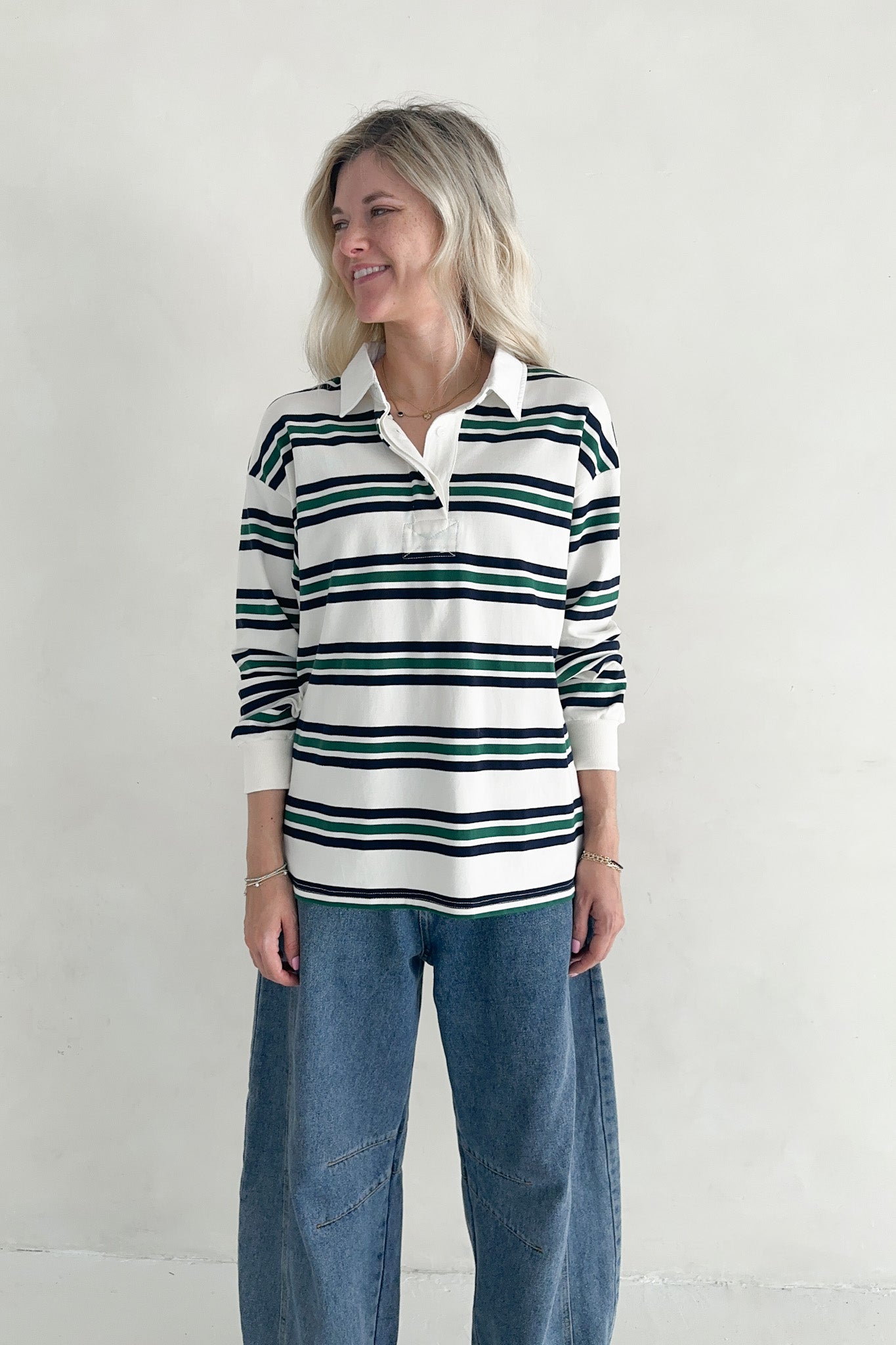Jackson Classic Striped Collared Long Sleeve Top - Neutral Ground