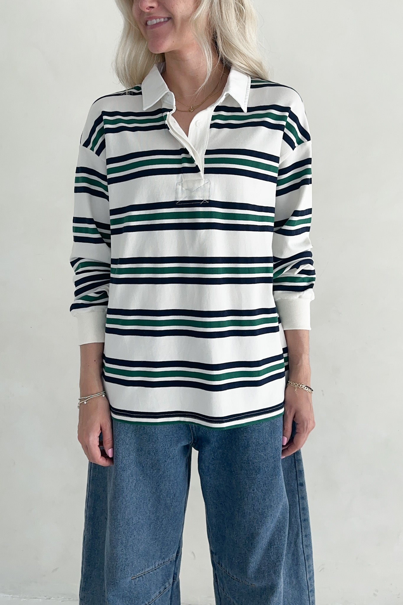 Jackson Classic Striped Collared Long Sleeve Top - Neutral Ground