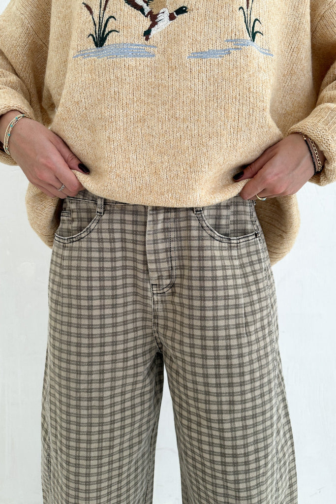 Jackson Mini Checkered Pattern Barrel Pants - Neutral Ground