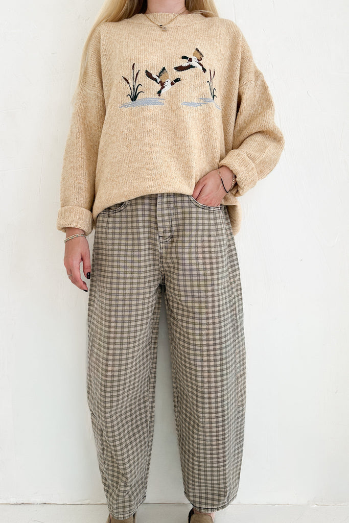 Jackson Mini Checkered Pattern Barrel Pants - Neutral Ground