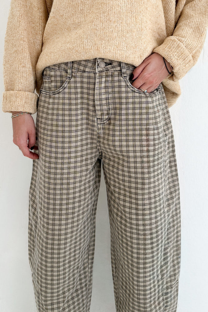 Jackson Mini Checkered Pattern Barrel Pants - Neutral Ground