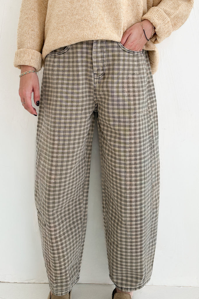 Jackson Mini Checkered Pattern Barrel Pants - Neutral Ground