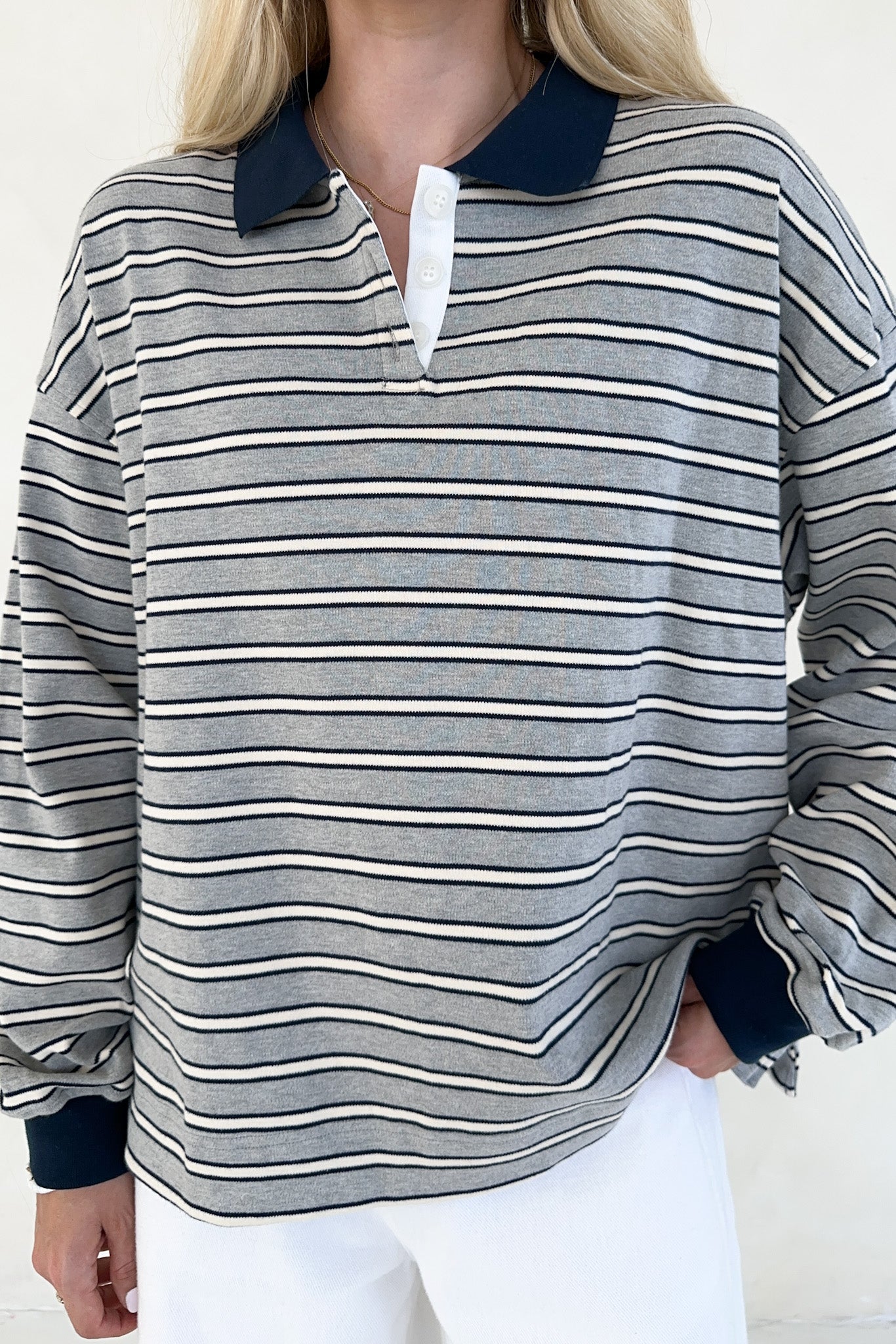 Jackson Striped Collared Long Sleeve Top - Neutral Ground