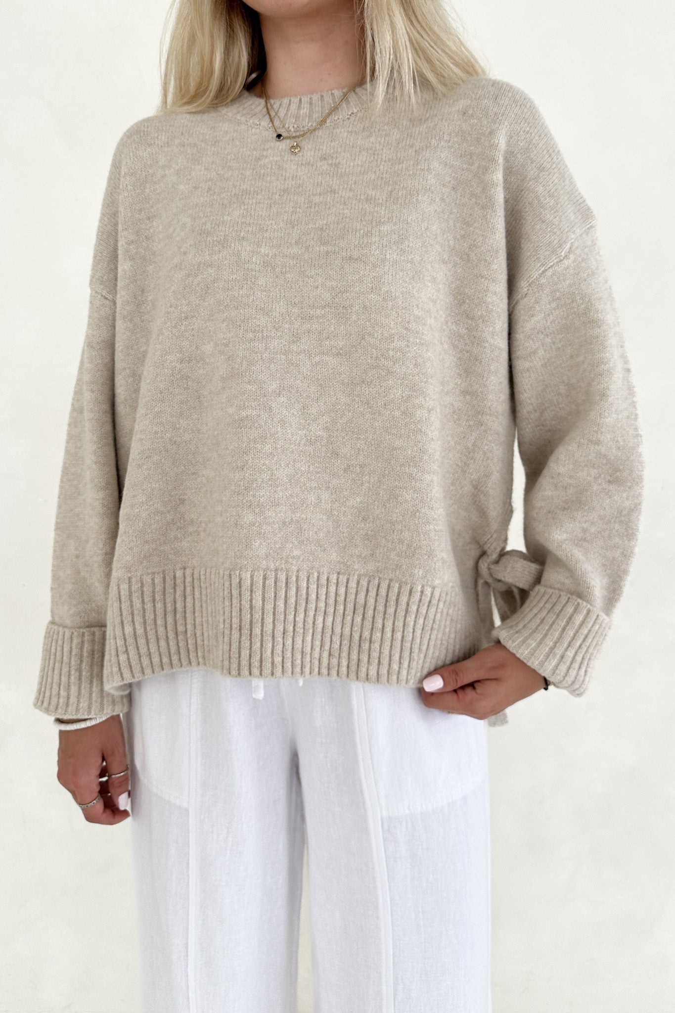 Jade Side Tie Sweater in Natural - Neutral Ground