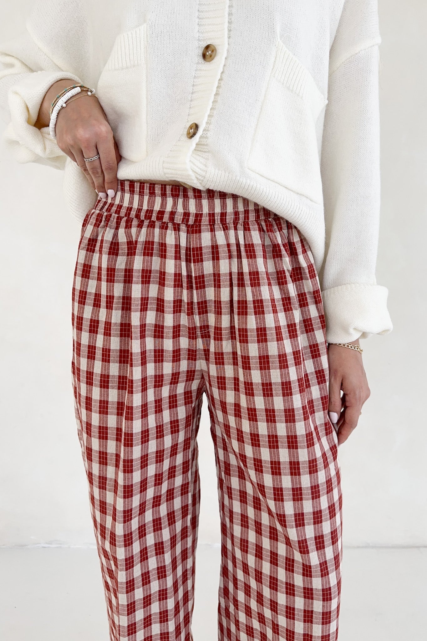 Johnny Cotton Paid Pants in Red - Neutral Ground