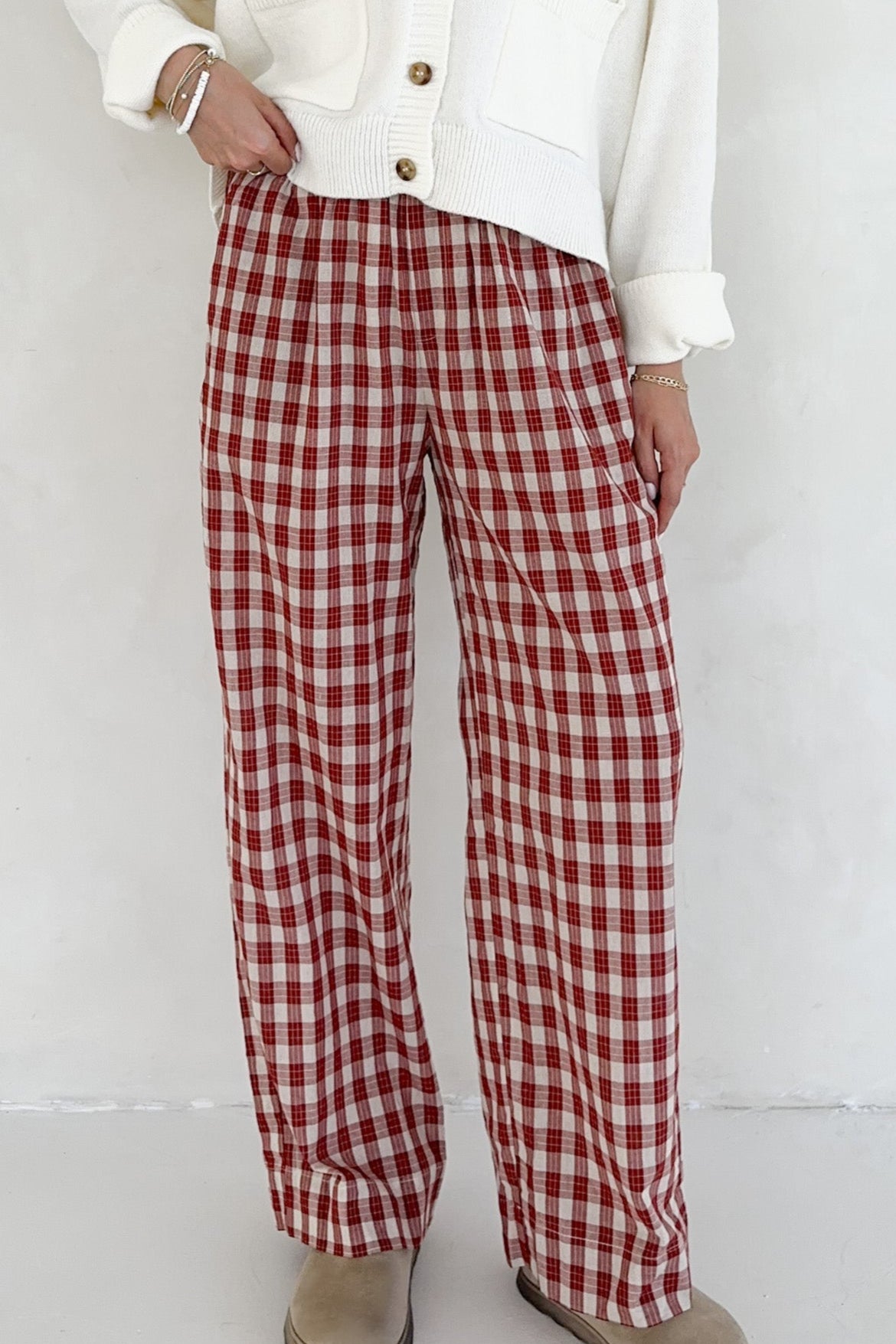 Johnny Cotton Paid Pants in Red - Neutral Ground