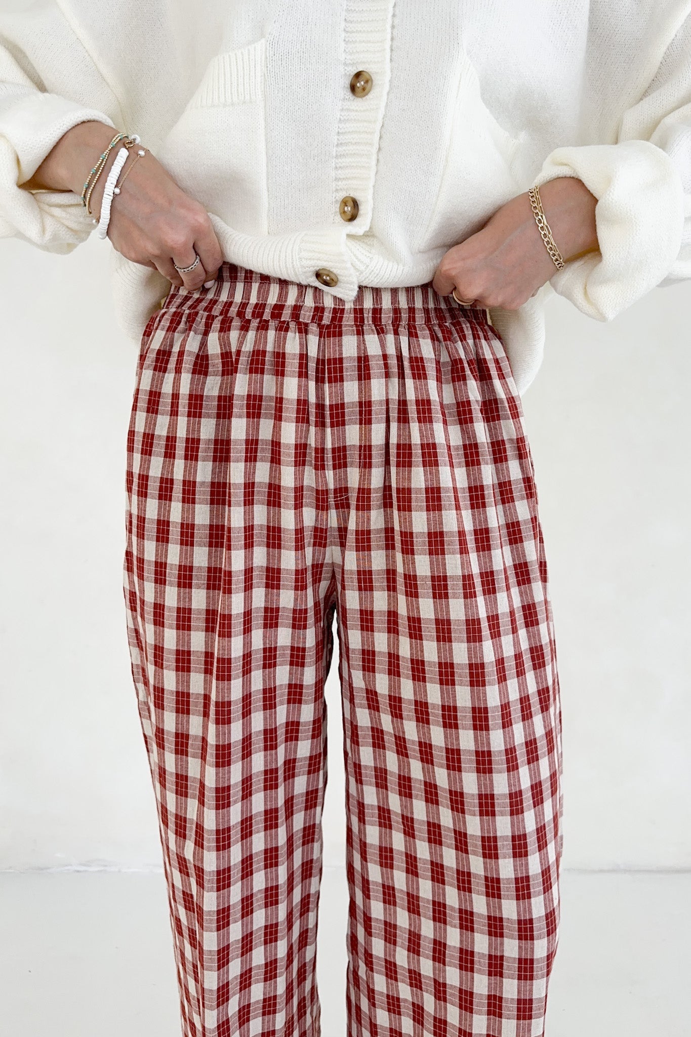 Johnny Cotton Paid Pants in Red - Neutral Ground