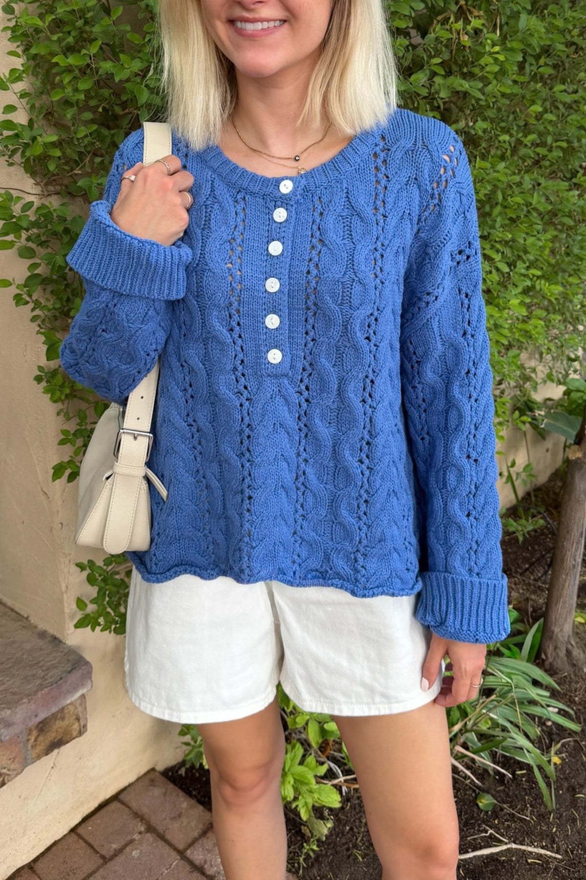 Jolie Lightweight Cable Knit Sweater Top in Blue - Neutral Ground