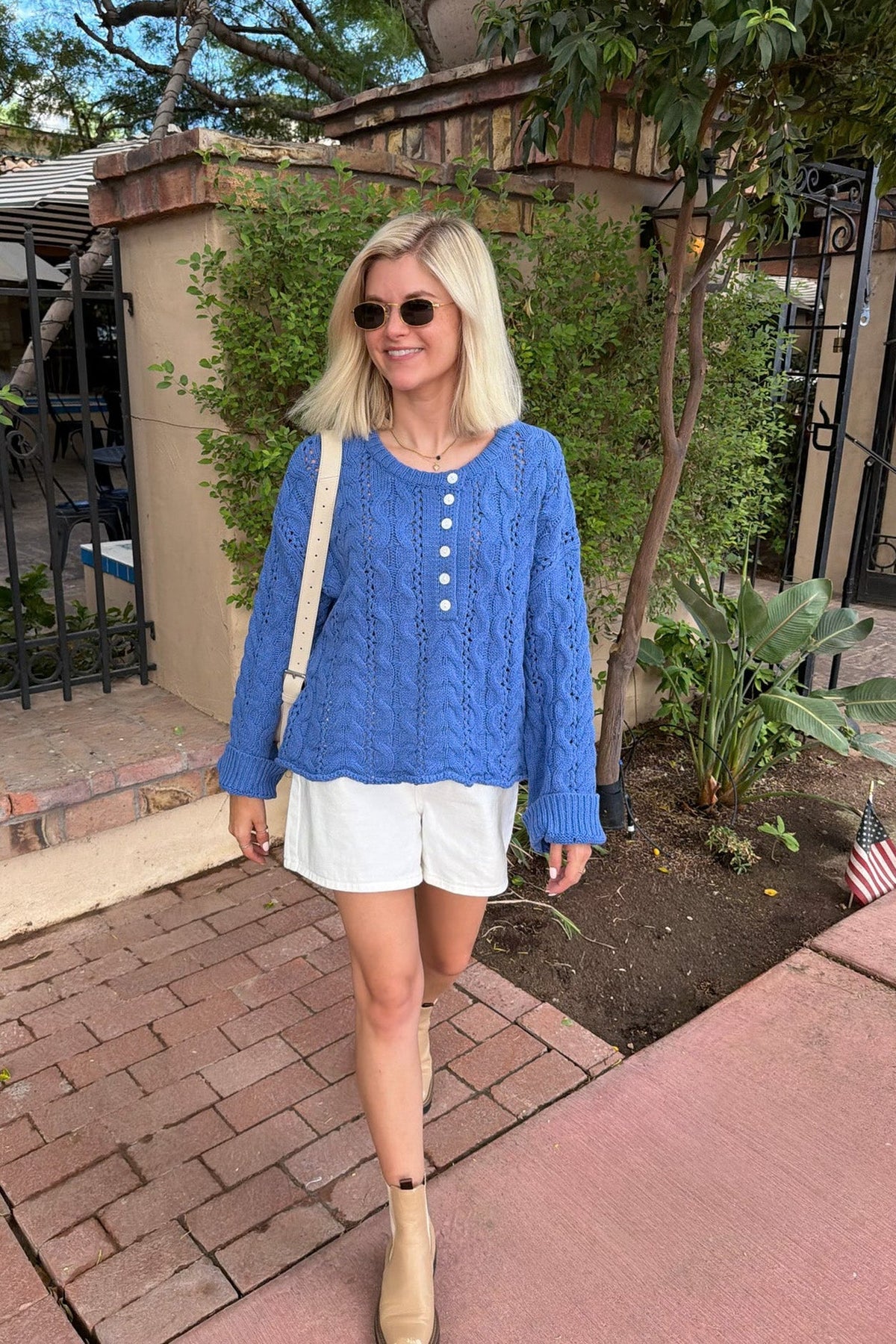 Jolie Lightweight Cable Knit Sweater Top in Blue - Neutral Ground