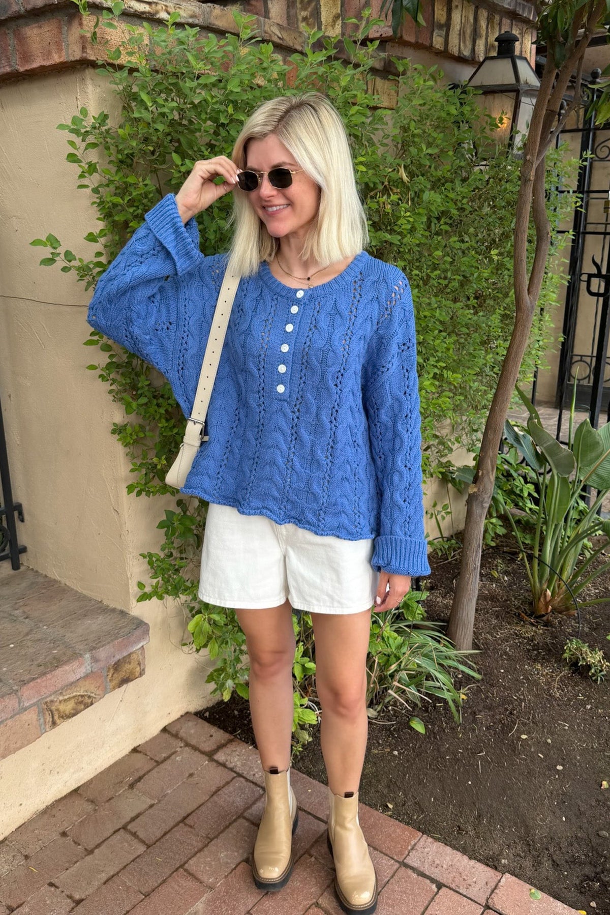 Jolie Lightweight Cable Knit Sweater Top in Blue - Neutral Ground