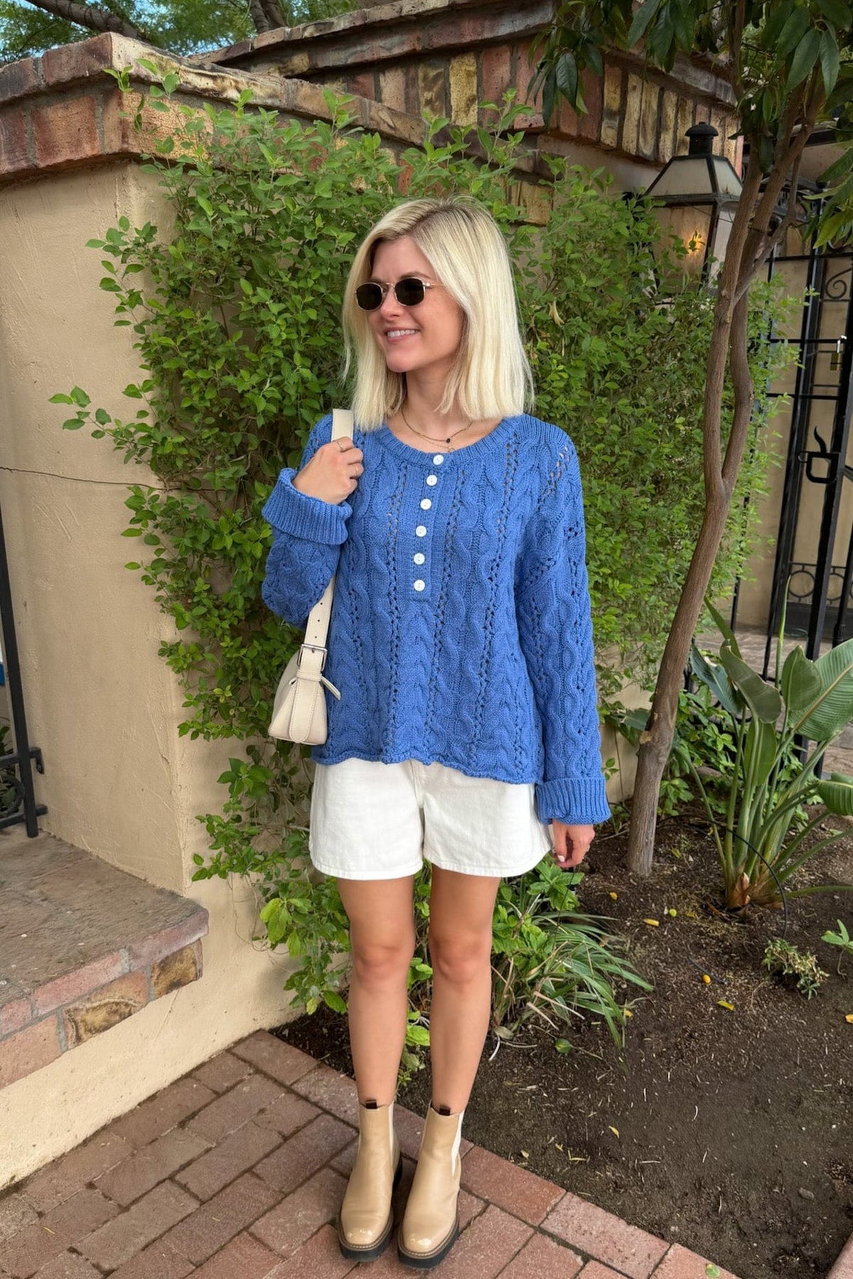 Jolie Lightweight Cable Knit Sweater Top in Blue - Neutral Ground