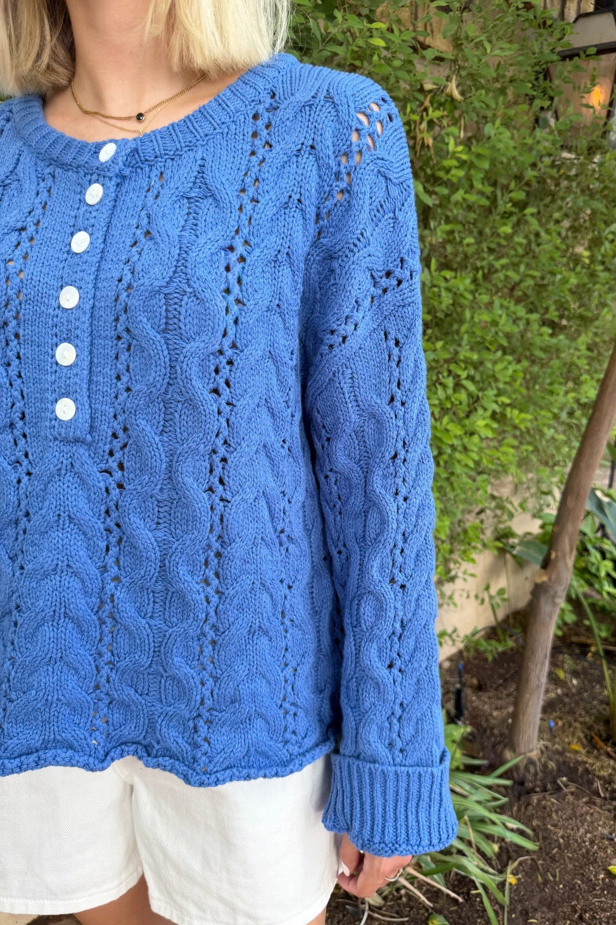Jolie Lightweight Cable Knit Sweater Top in Blue - Neutral Ground