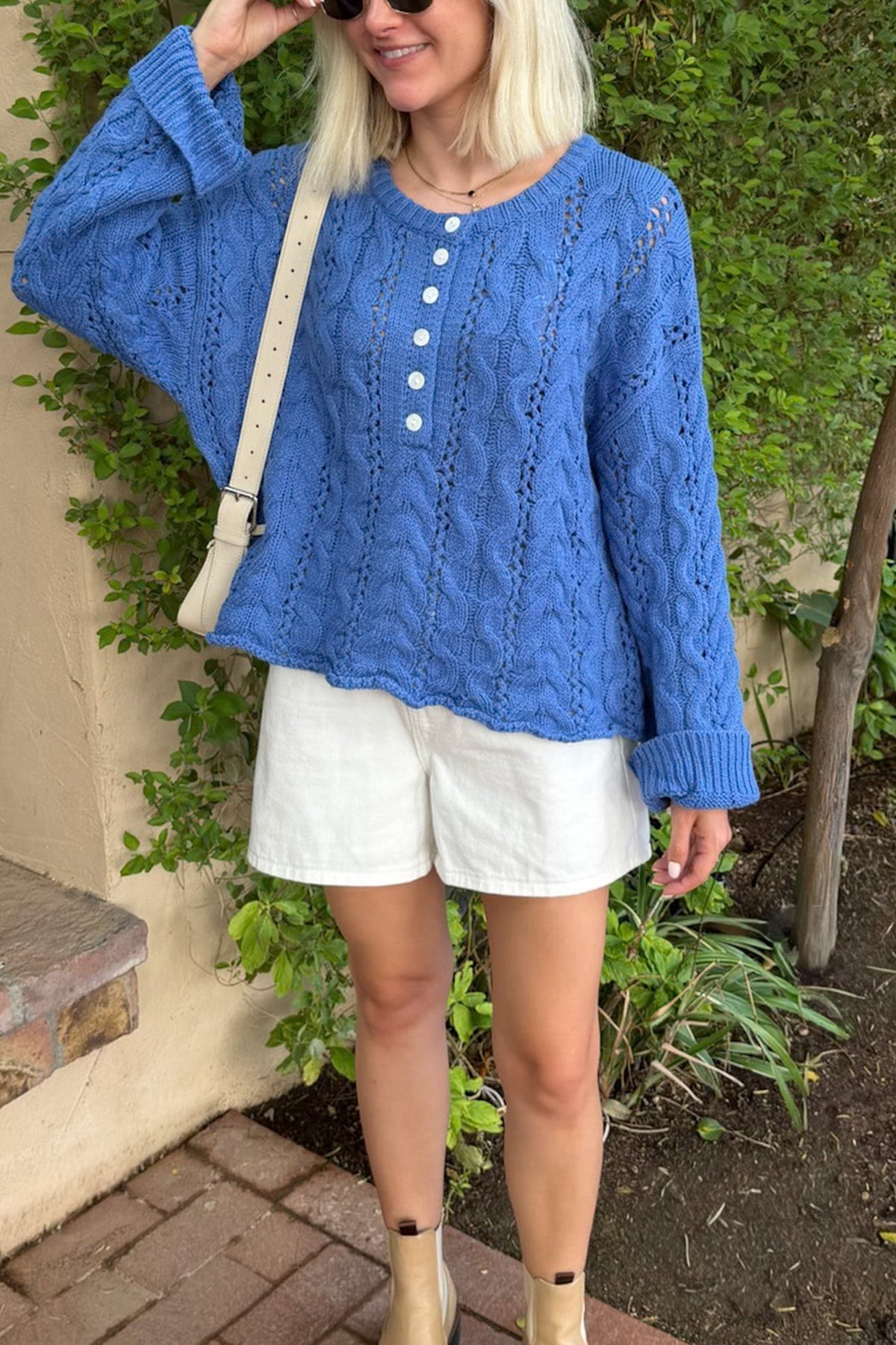 Jolie Lightweight Cable Knit Sweater Top in Blue - Neutral Ground