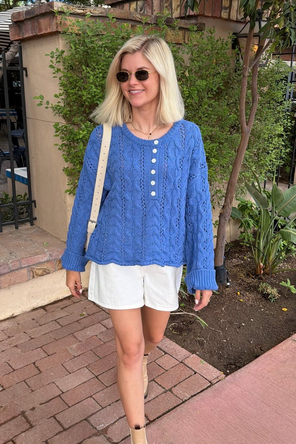 Jolie Lightweight Cable Knit Sweater Top in Blue - Neutral Ground