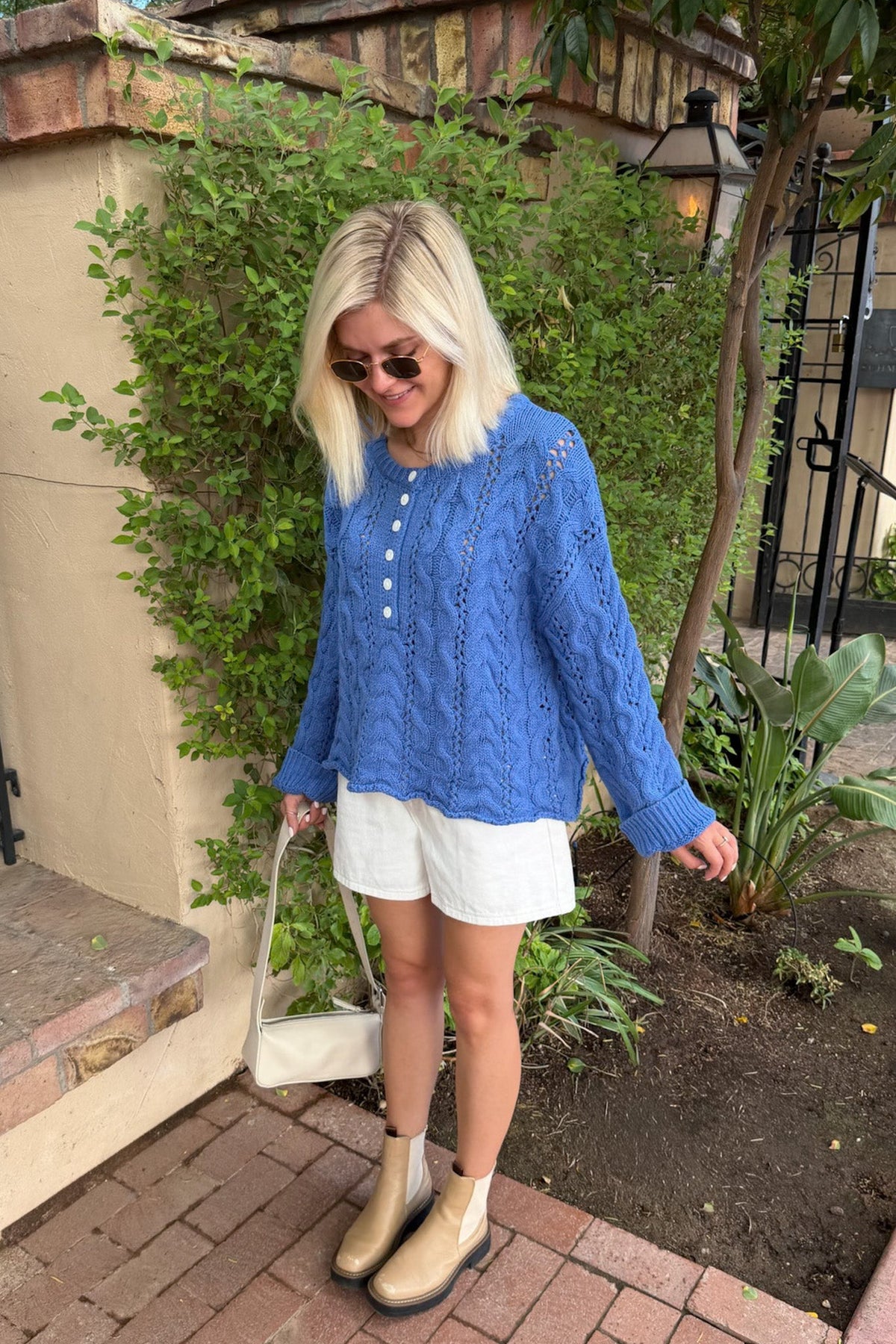 Jolie Lightweight Cable Knit Sweater Top in Blue - Neutral Ground