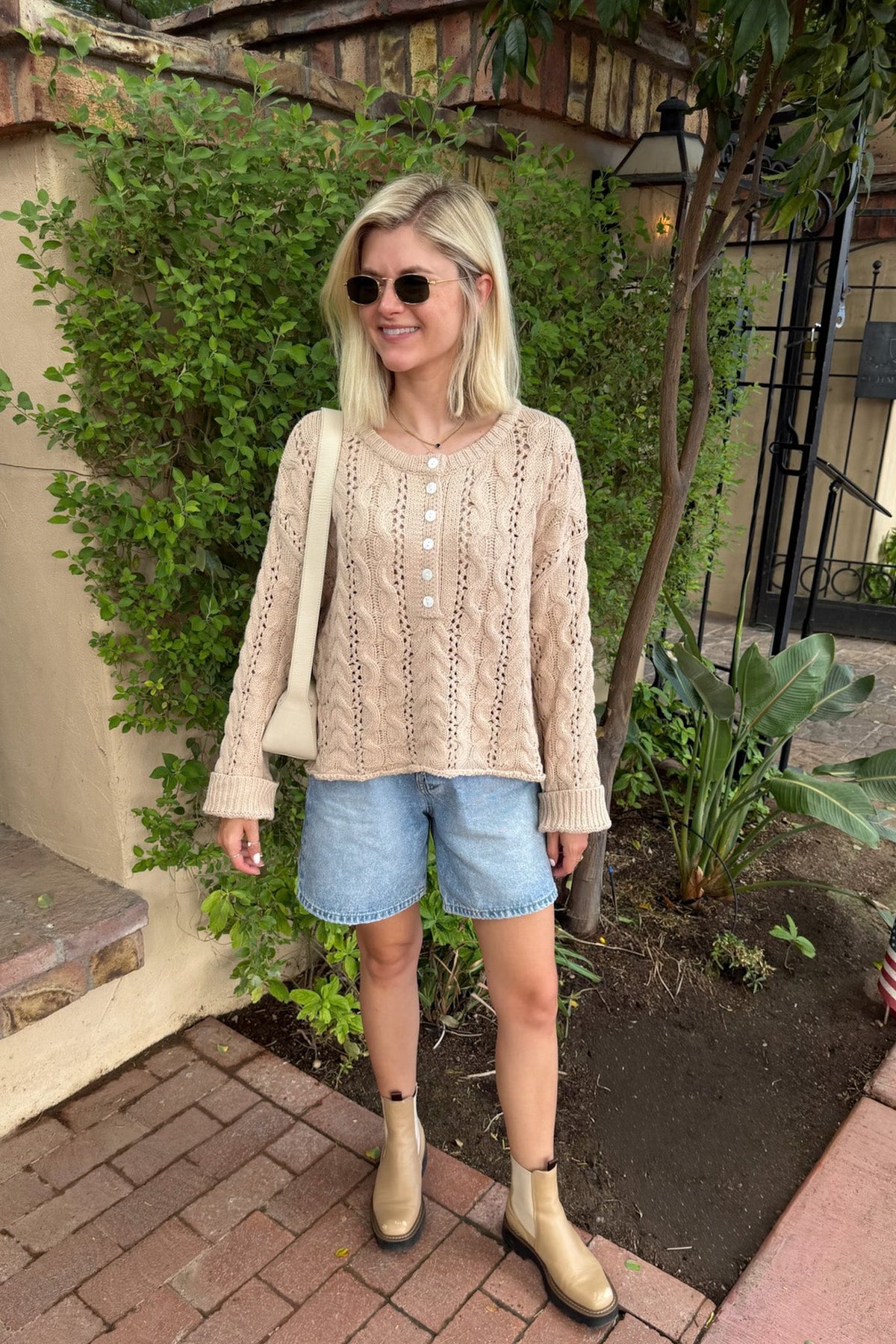 Jolie Lightweight Cable Knit Sweater Top in Neutral - Neutral Ground