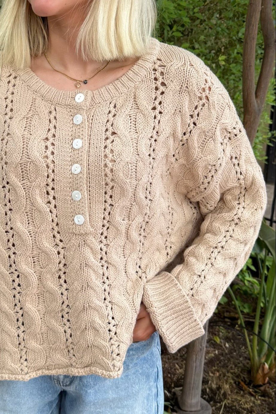 Jolie Lightweight Cable Knit Sweater Top in Neutral - Neutral Ground