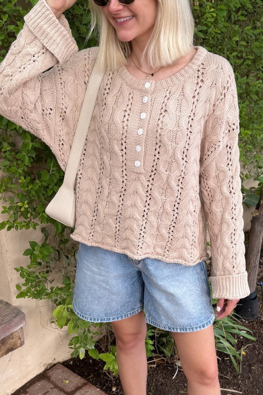 Jolie Lightweight Cable Knit Sweater Top in Neutral - Neutral Ground