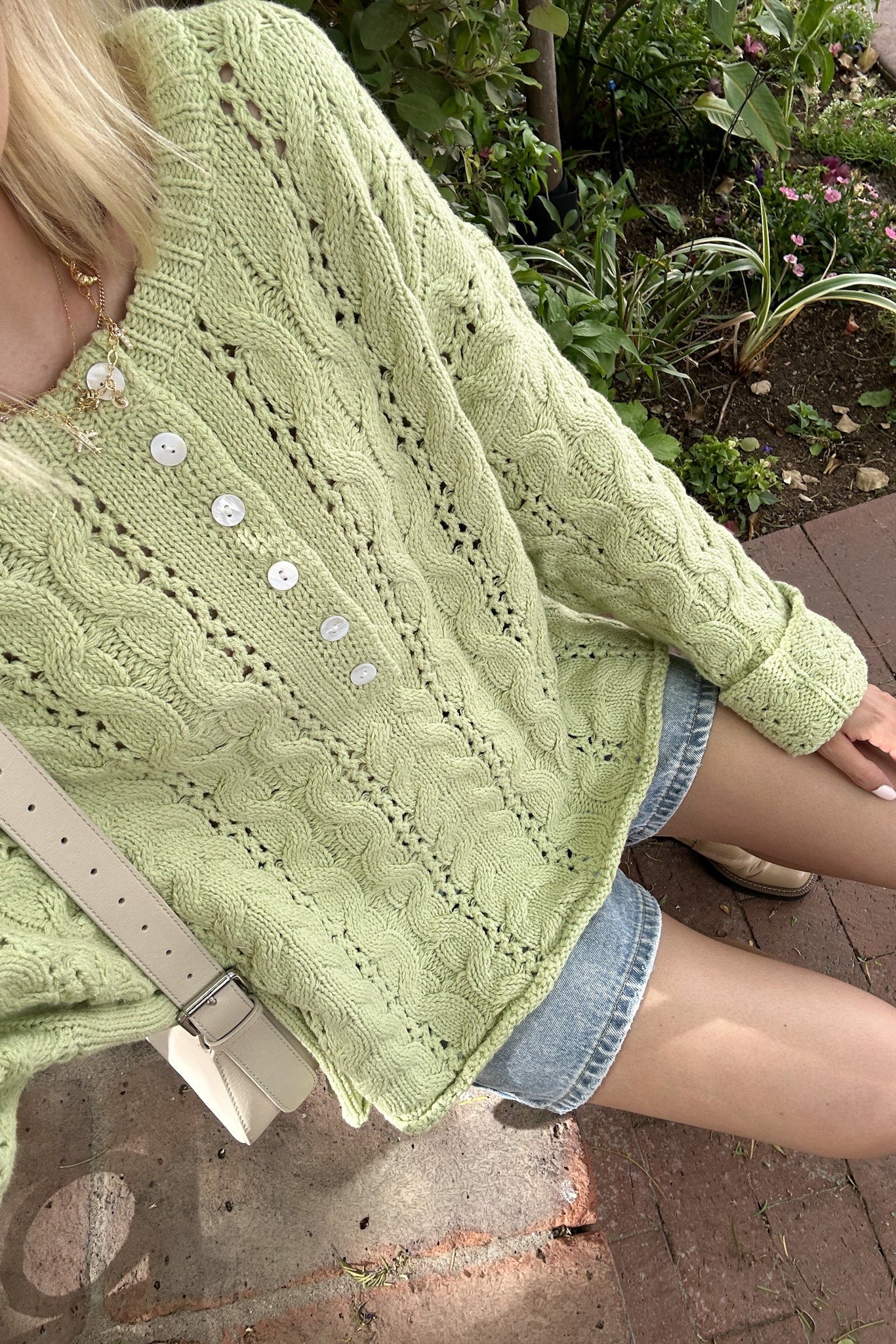 Jolie Lightweight Cable Knit Sweater Top in Pistachio - Neutral Ground