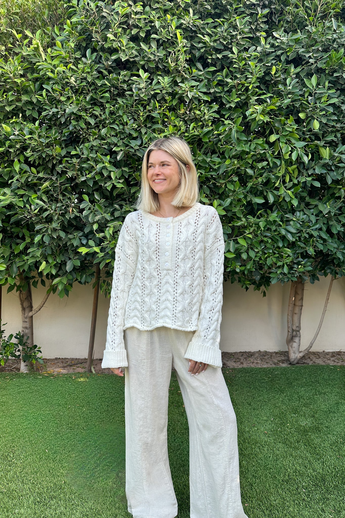 Jolie Lightweight Cable Knit Sweater Top in White - Neutral Ground