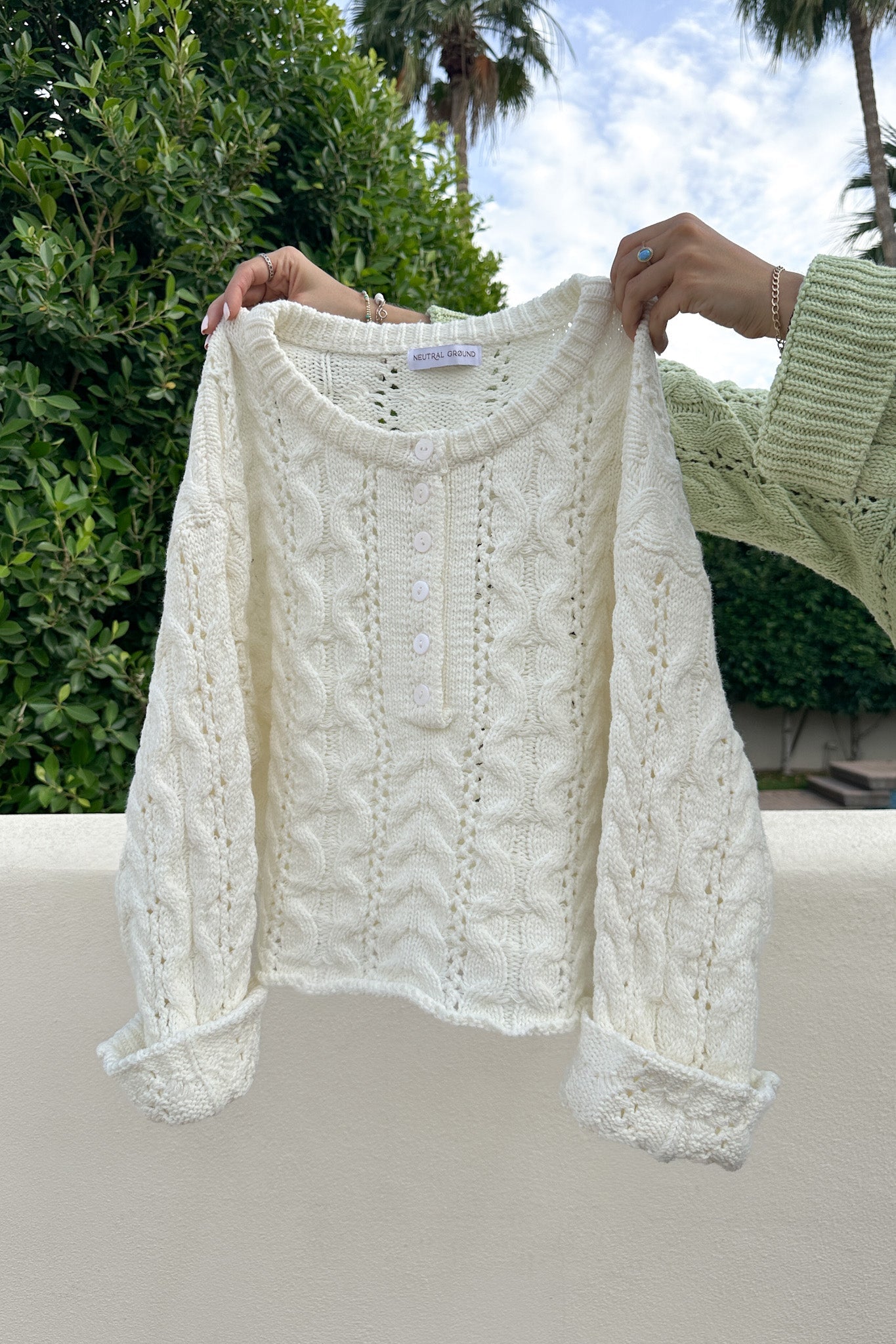 Jolie Lightweight Cable Knit Sweater Top in White - Neutral Ground