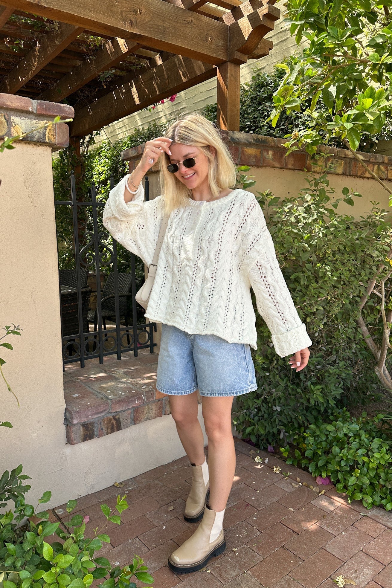 Jolie Lightweight Cable Knit Sweater Top in White - Neutral Ground