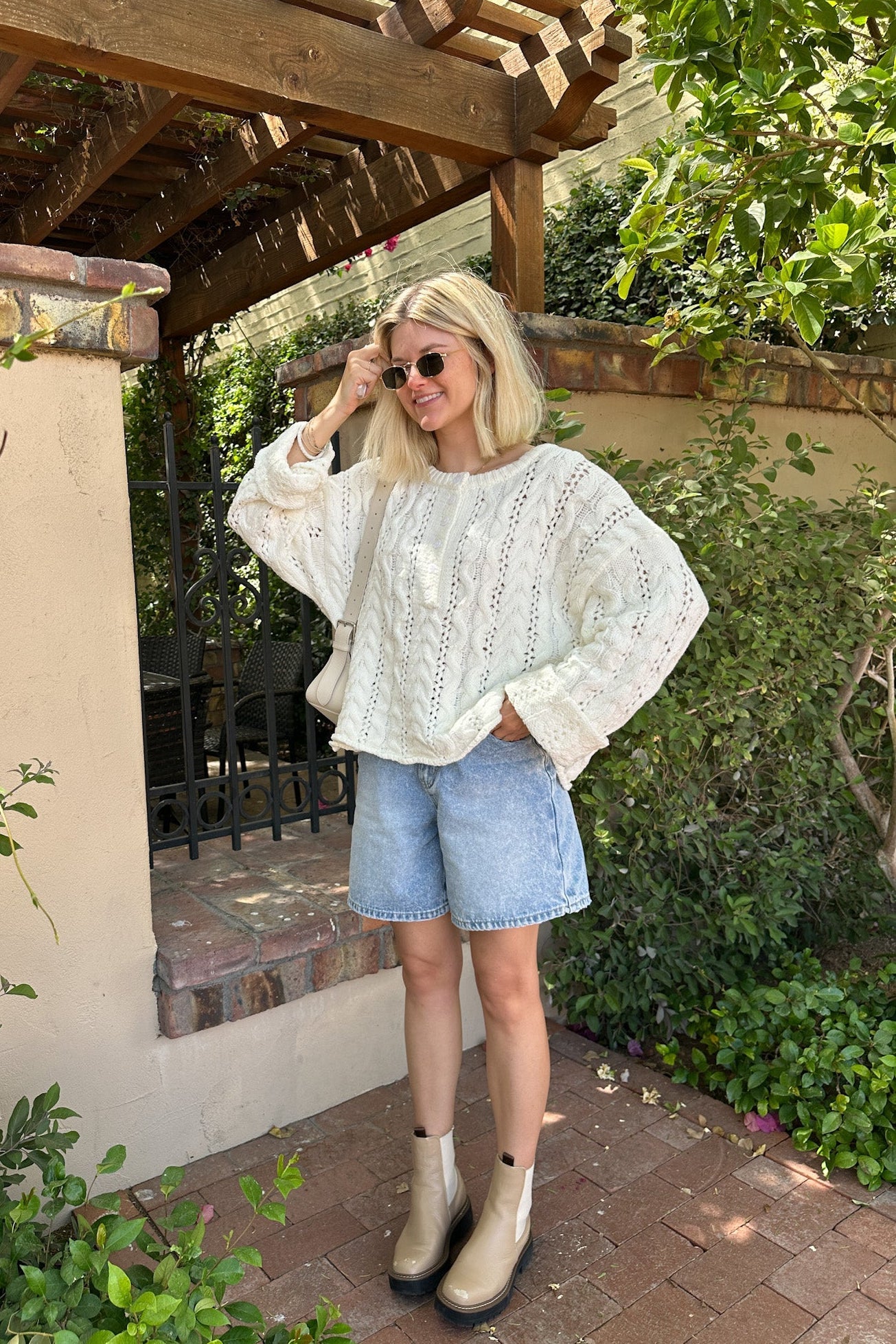 Jolie Lightweight Cable Knit Sweater Top in White - Neutral Ground