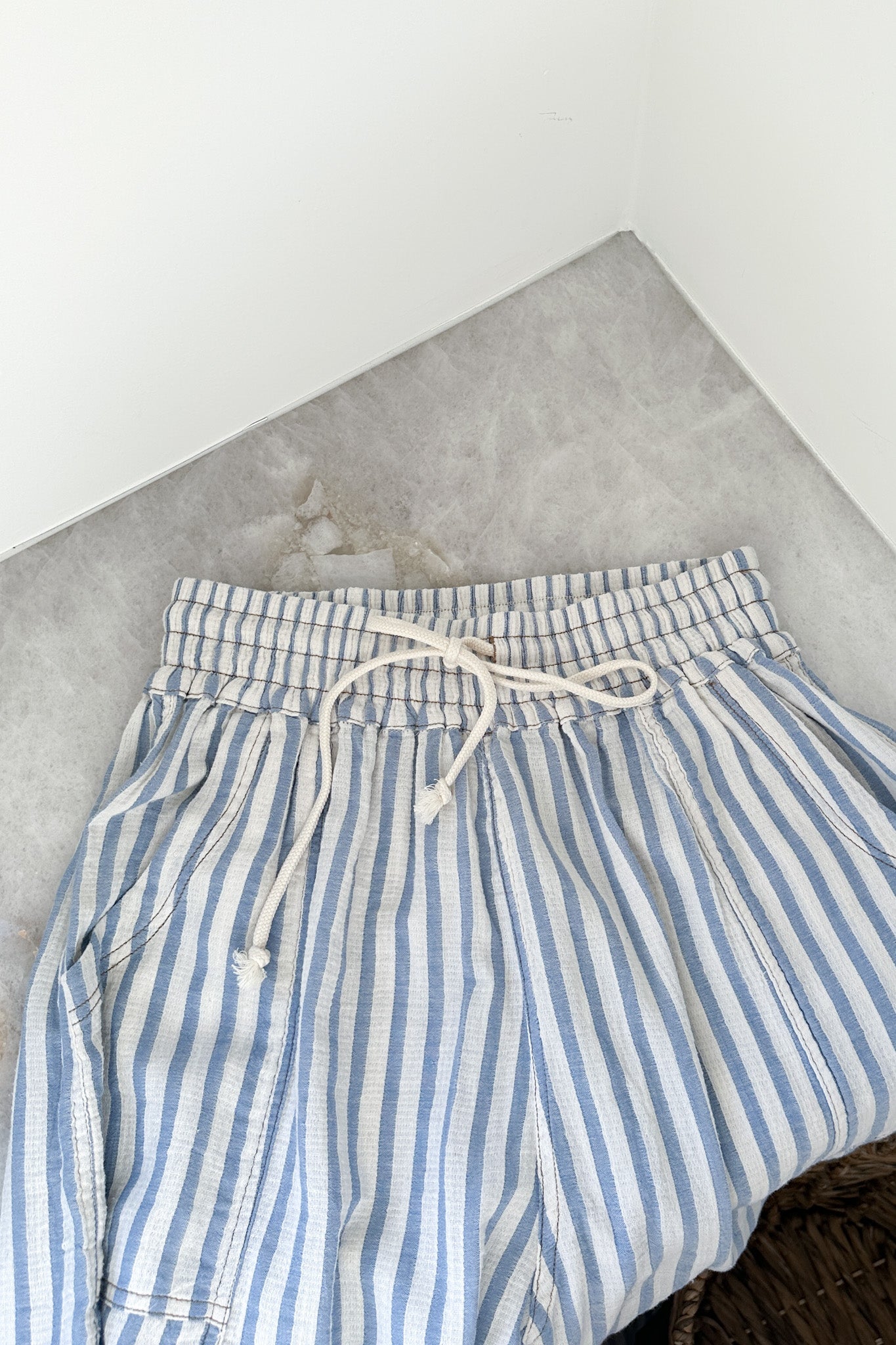 Josie Relaxed Striped Cotton Trousers in Blue - Neutral Ground