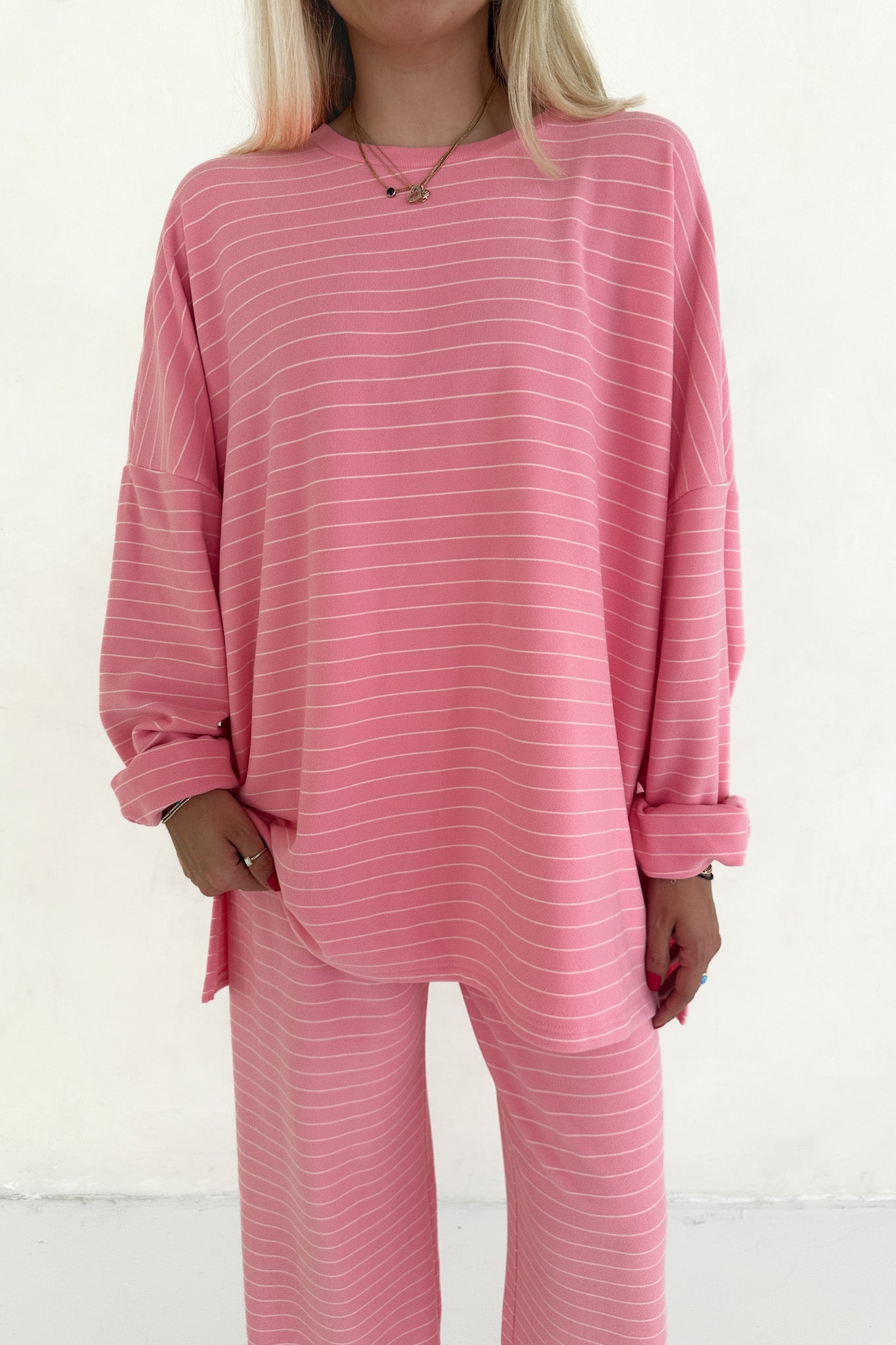 Juliette Ultra Soft Striped Oversized Top in Pink and White - Neutral Ground