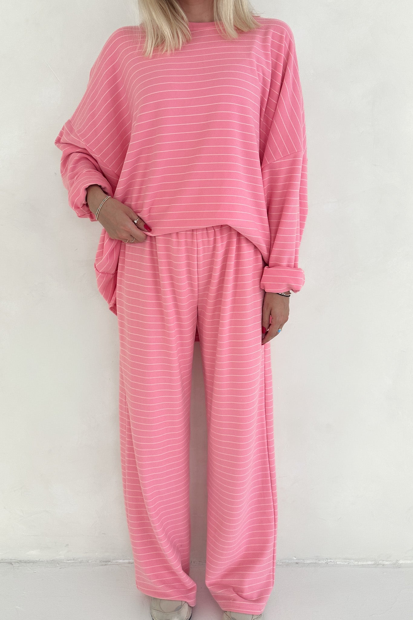 Juliette Ultra Soft Striped Pants in Pink and White - Neutral Ground