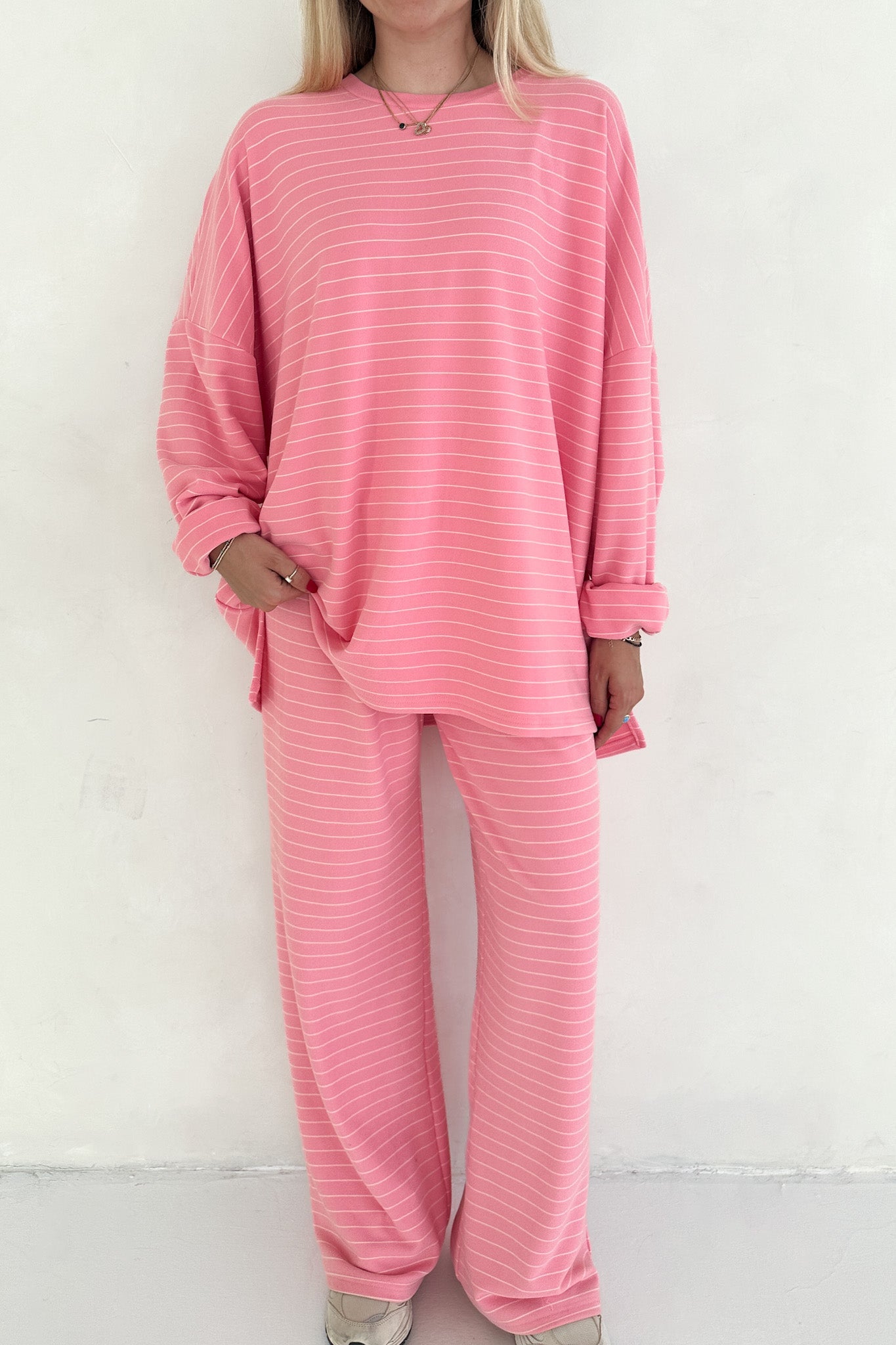 Juliette Ultra Soft Striped Pants in Pink and White - Neutral Ground