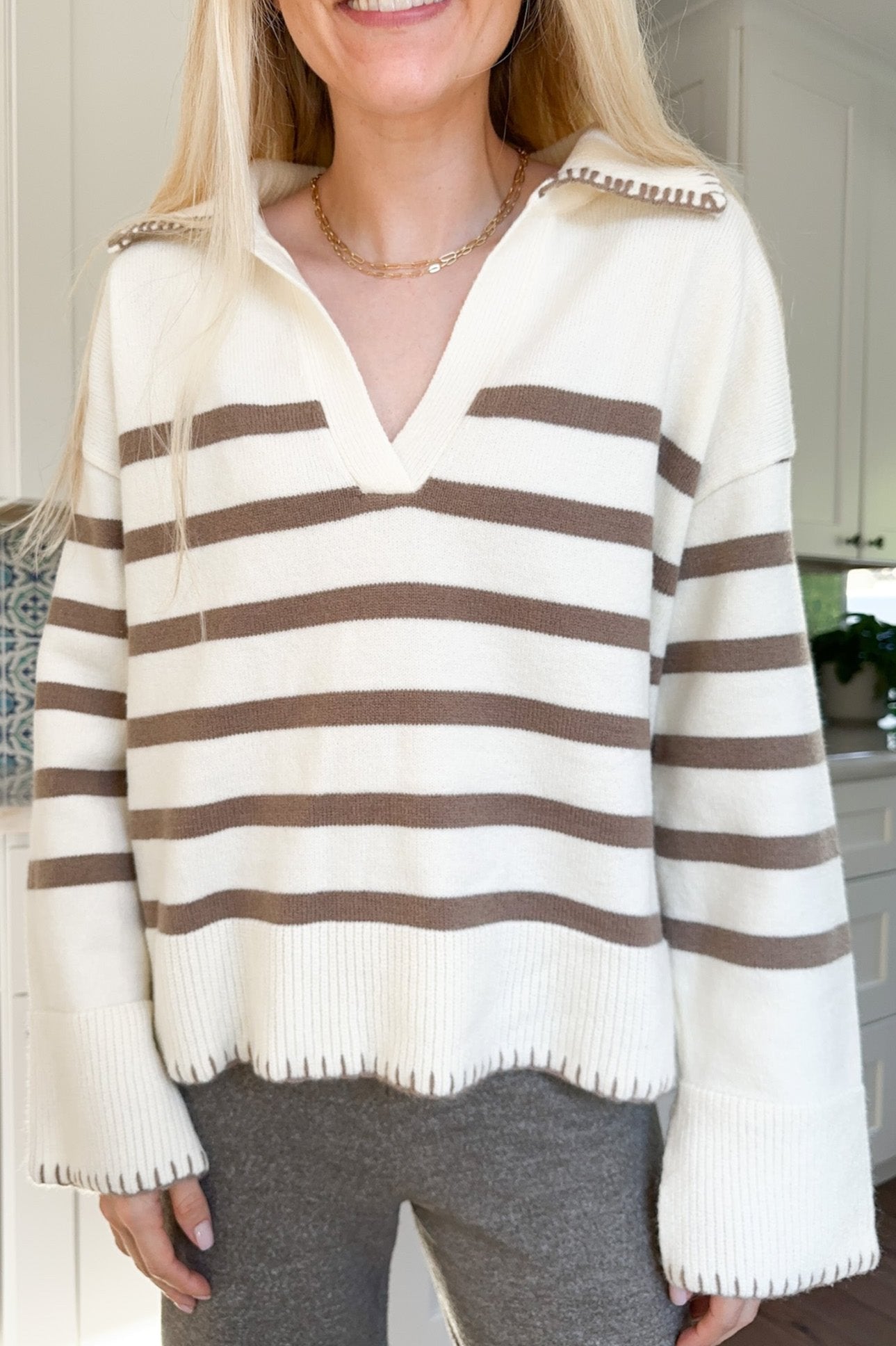 Kaycee Stitching Detail Sweater Top - Neutral Ground