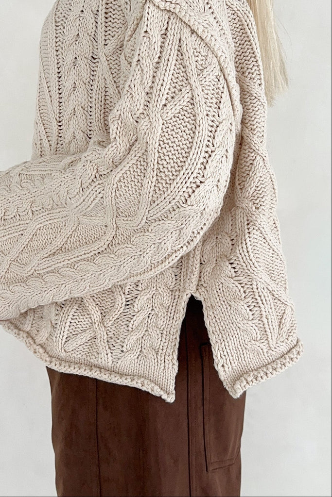 Keaton Flare Sleeve Cable Knit Sweater - Neutral Ground