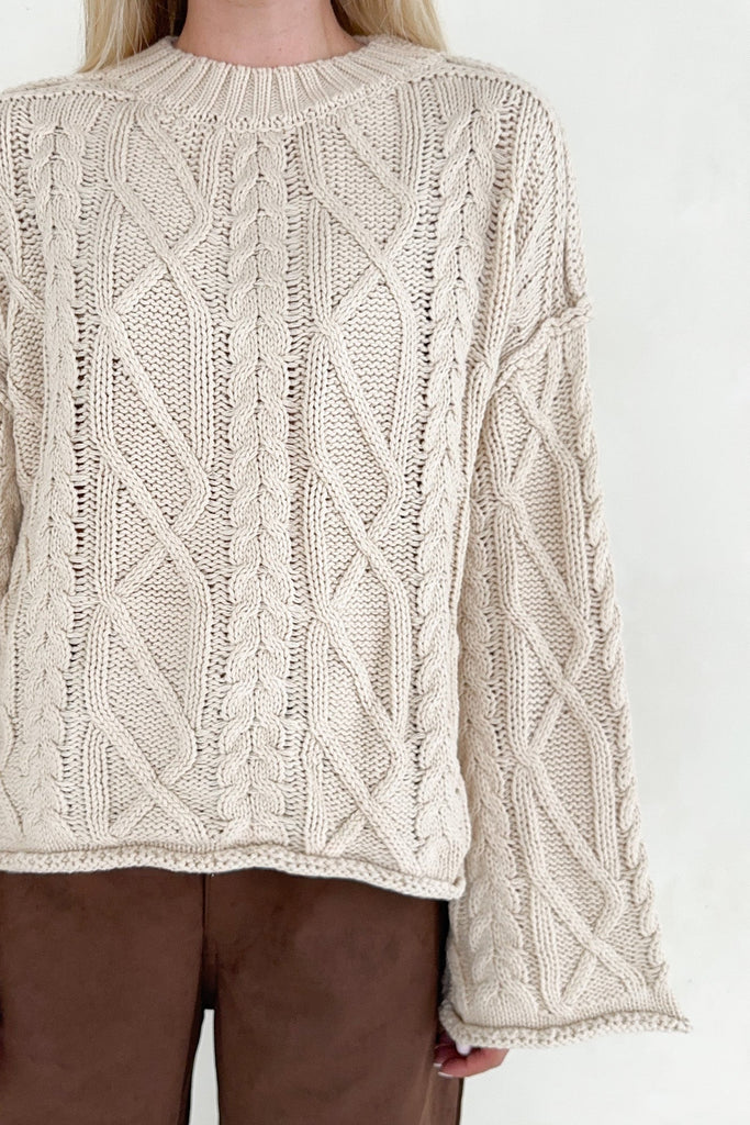 Keaton Flare Sleeve Cable Knit Sweater - Neutral Ground