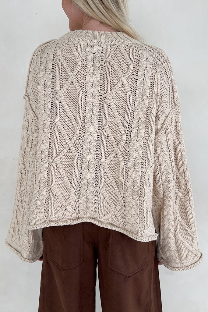 Keaton Flare Sleeve Cable Knit Sweater - Neutral Ground